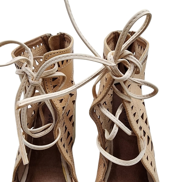 Jeffrey Campbell Women's Laser-Cut Heels Rodillo Beige Tan Leather Wedge Sandal - Picture 4 of 9